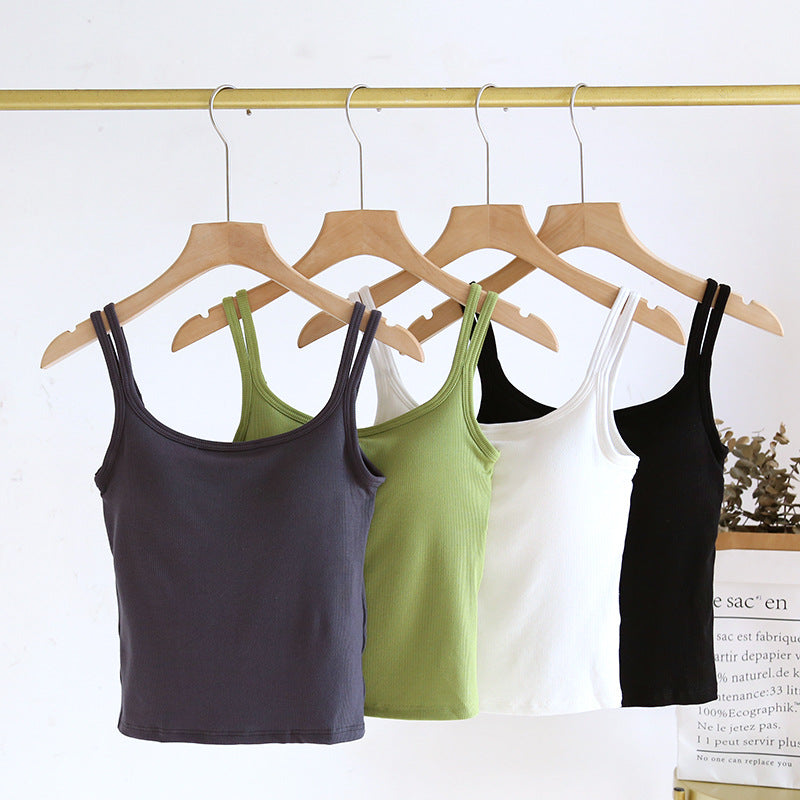 Double Strap Ribbed Tank with Built In Bra - view 2