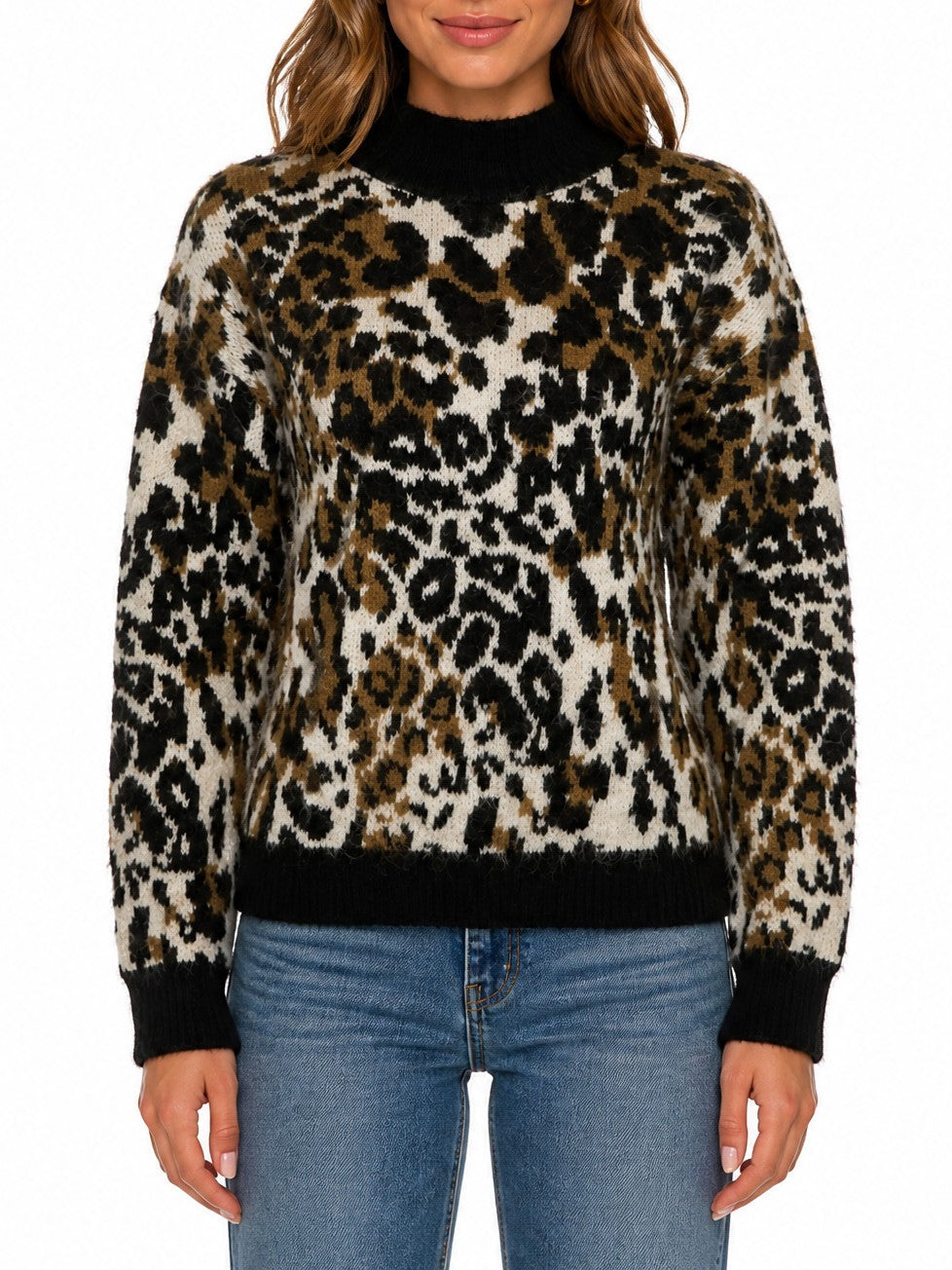 Leopard Print Open Back Knit Sweater - Black - 1