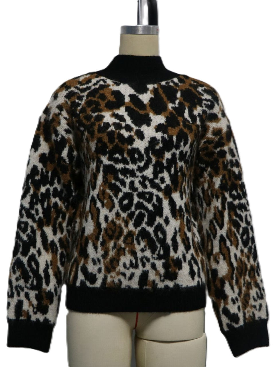 Leopard Print Open Back Knit Sweater - Black - 5