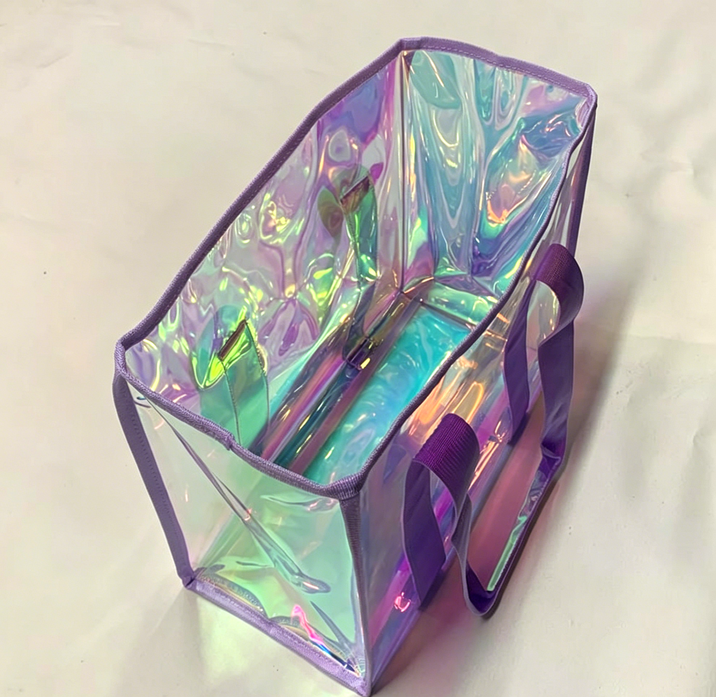 Iridescent Clear Tote Bag With Zip Pouch - Purple - 1