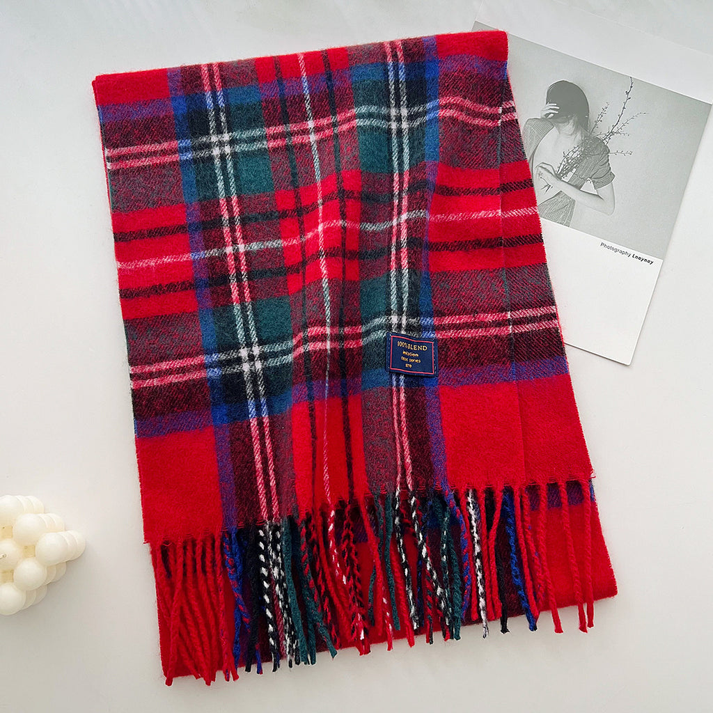 Brushed Check Long Tassel Scarf - NO01