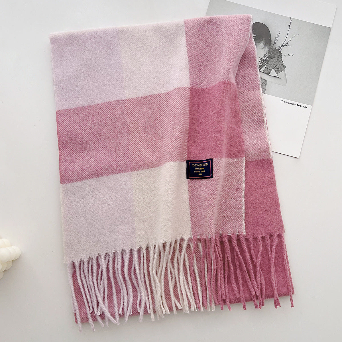 Brushed Check Long Tassel Scarf - NO02