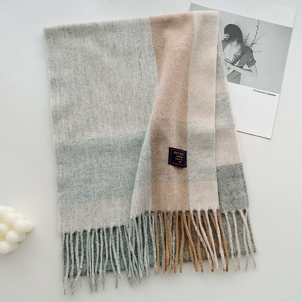 Brushed Check Long Tassel Scarf - NO03