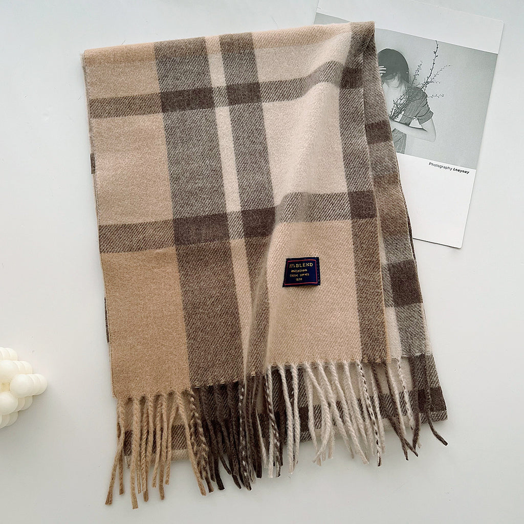 Brushed Check Long Tassel Scarf - NO04
