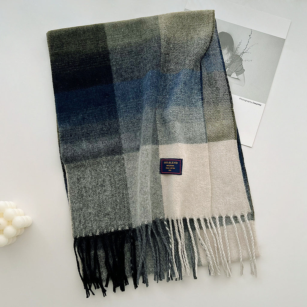 Brushed Check Long Tassel Scarf - NO05