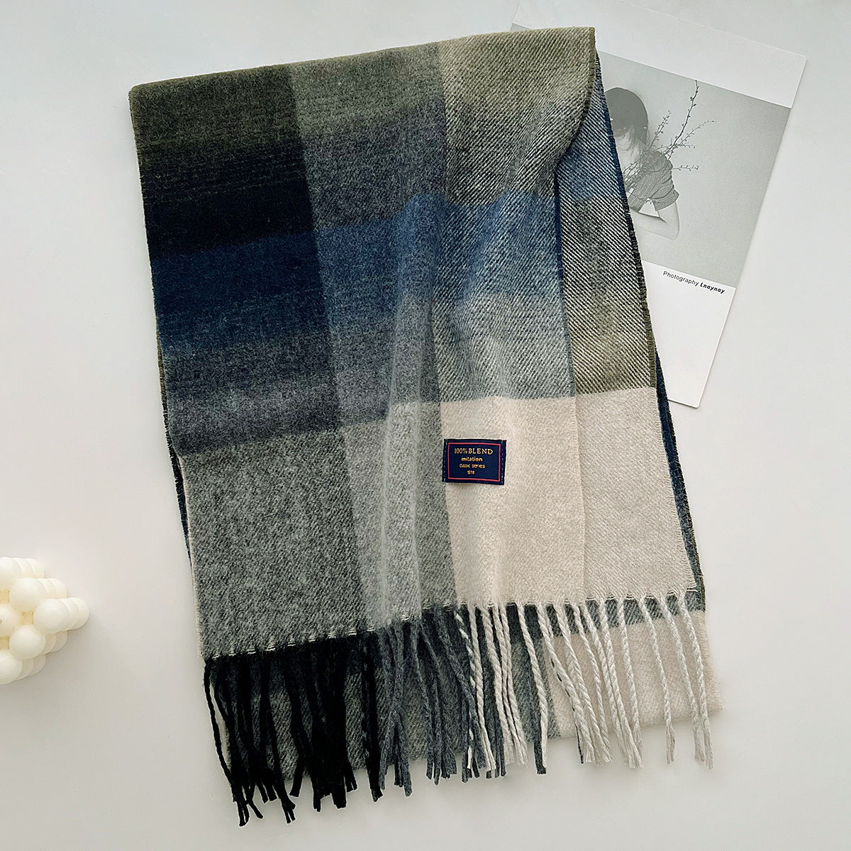 Brushed Check Long Tassel Scarf - NO05