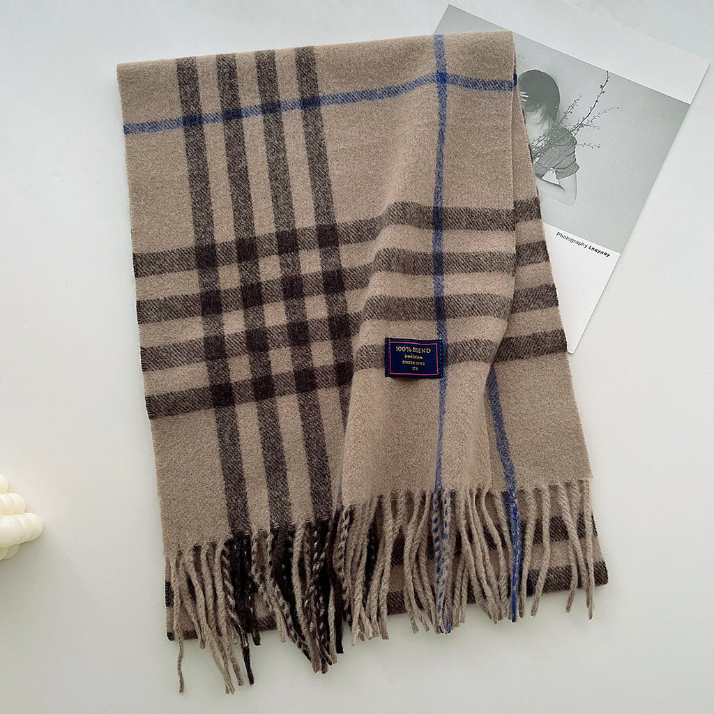Brushed Check Long Tassel Scarf - NO07