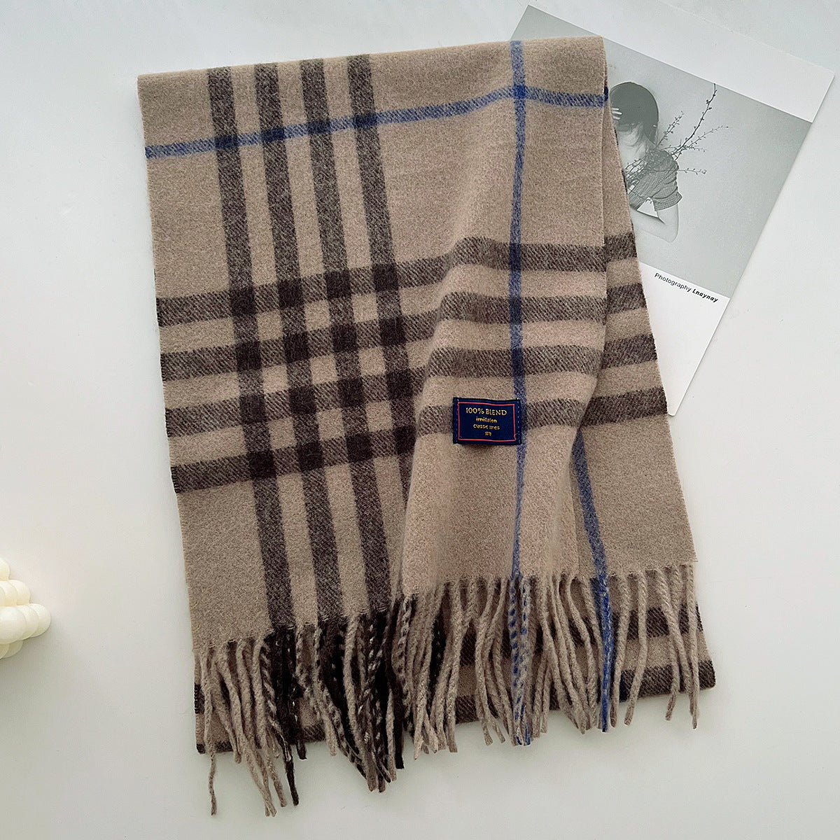 Brushed Check Long Tassel Scarf - NO07