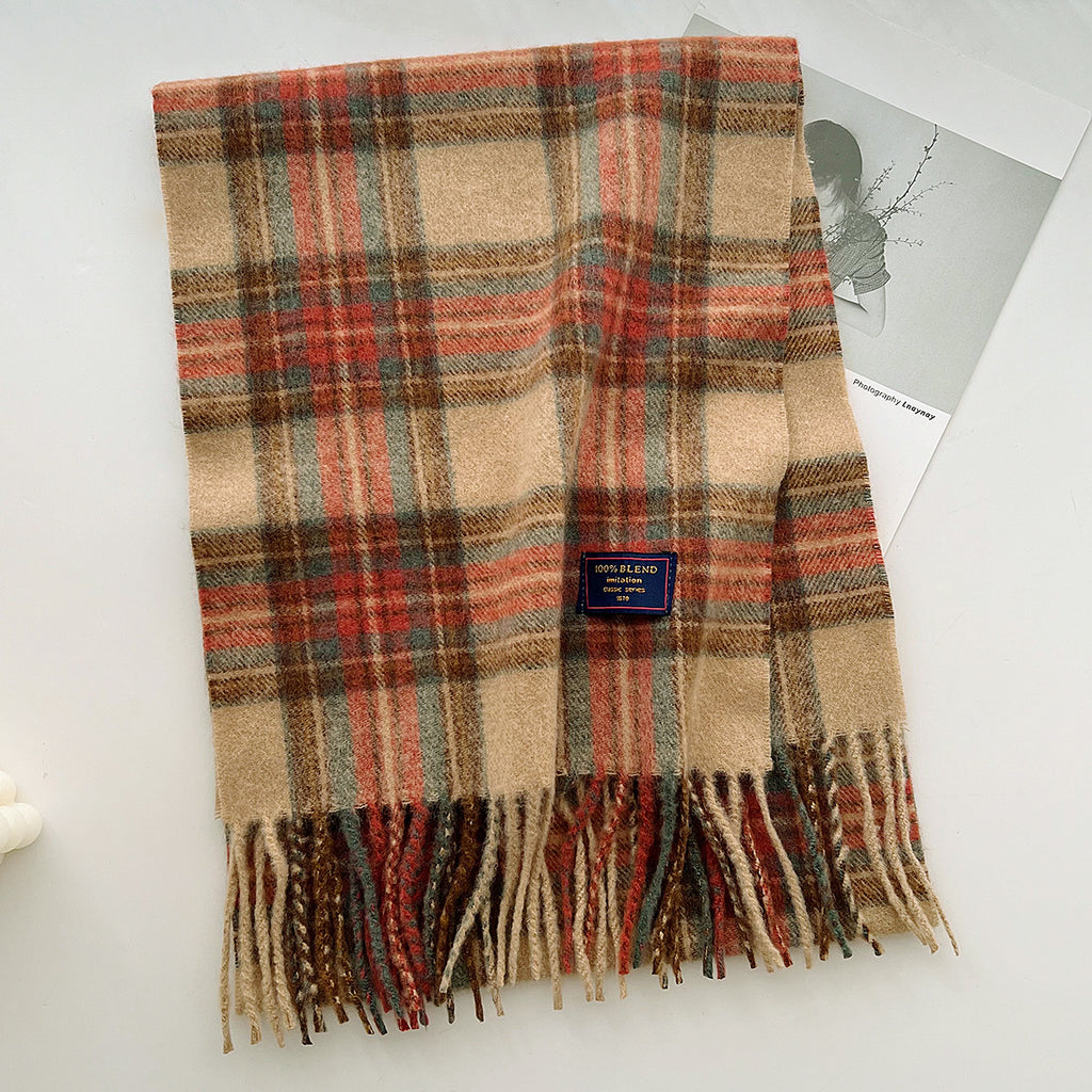 Brushed Check Long Tassel Scarf - NO08