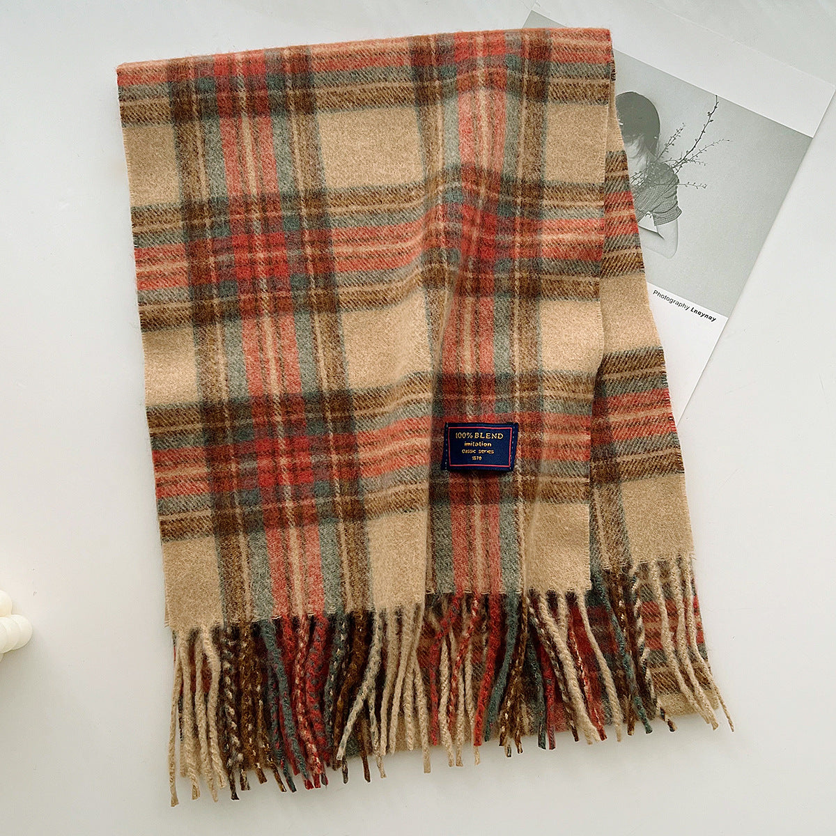 Brushed Check Long Tassel Scarf - NO08