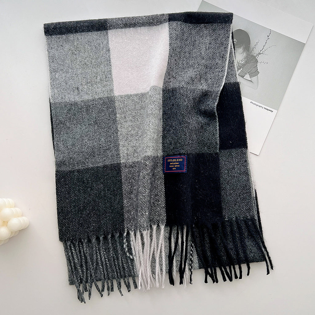 Brushed Check Long Tassel Scarf - NO09