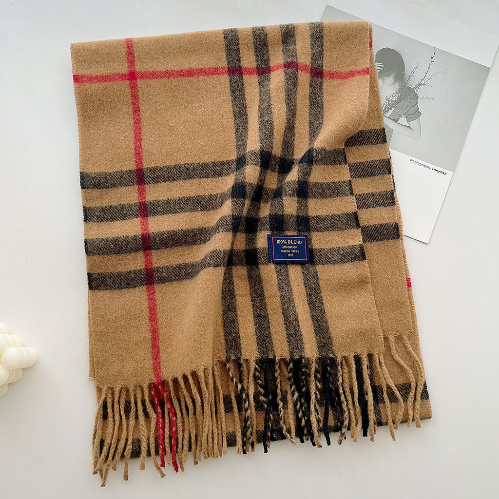Brushed Check Long Tassel Scarf - NO10