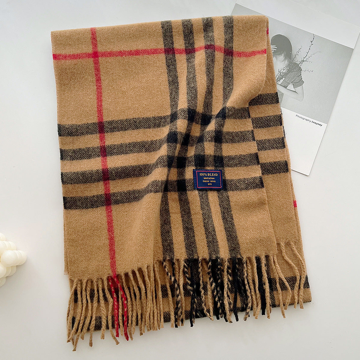 Brushed Check Long Tassel Scarf - NO10