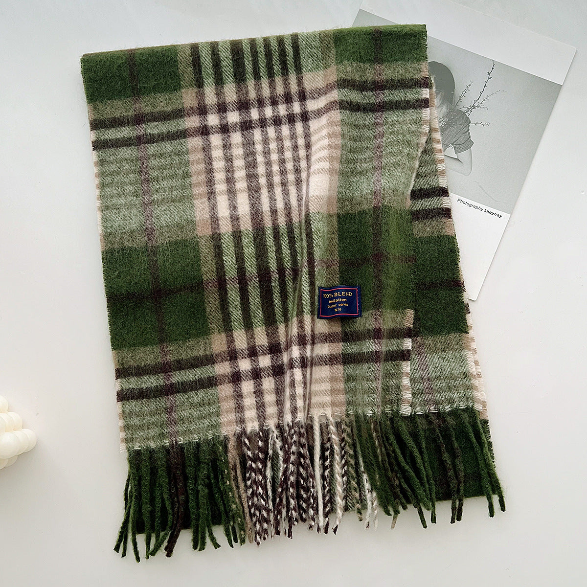Brushed Check Long Tassel Scarf - NO11
