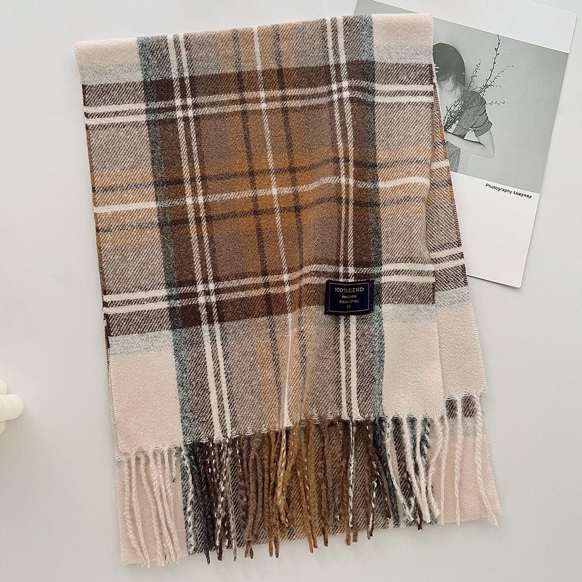 Brushed Check Long Tassel Scarf - NO12