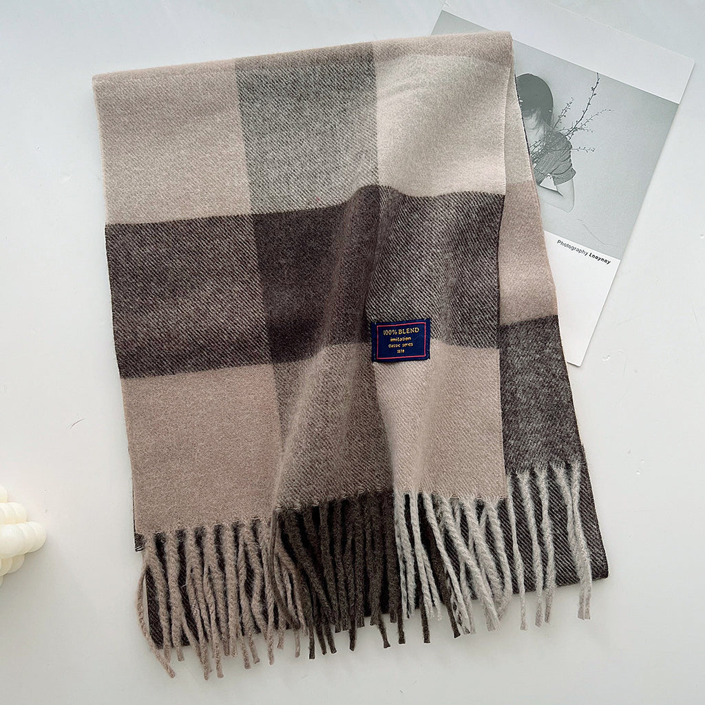 Brushed Check Long Tassel Scarf - NO13