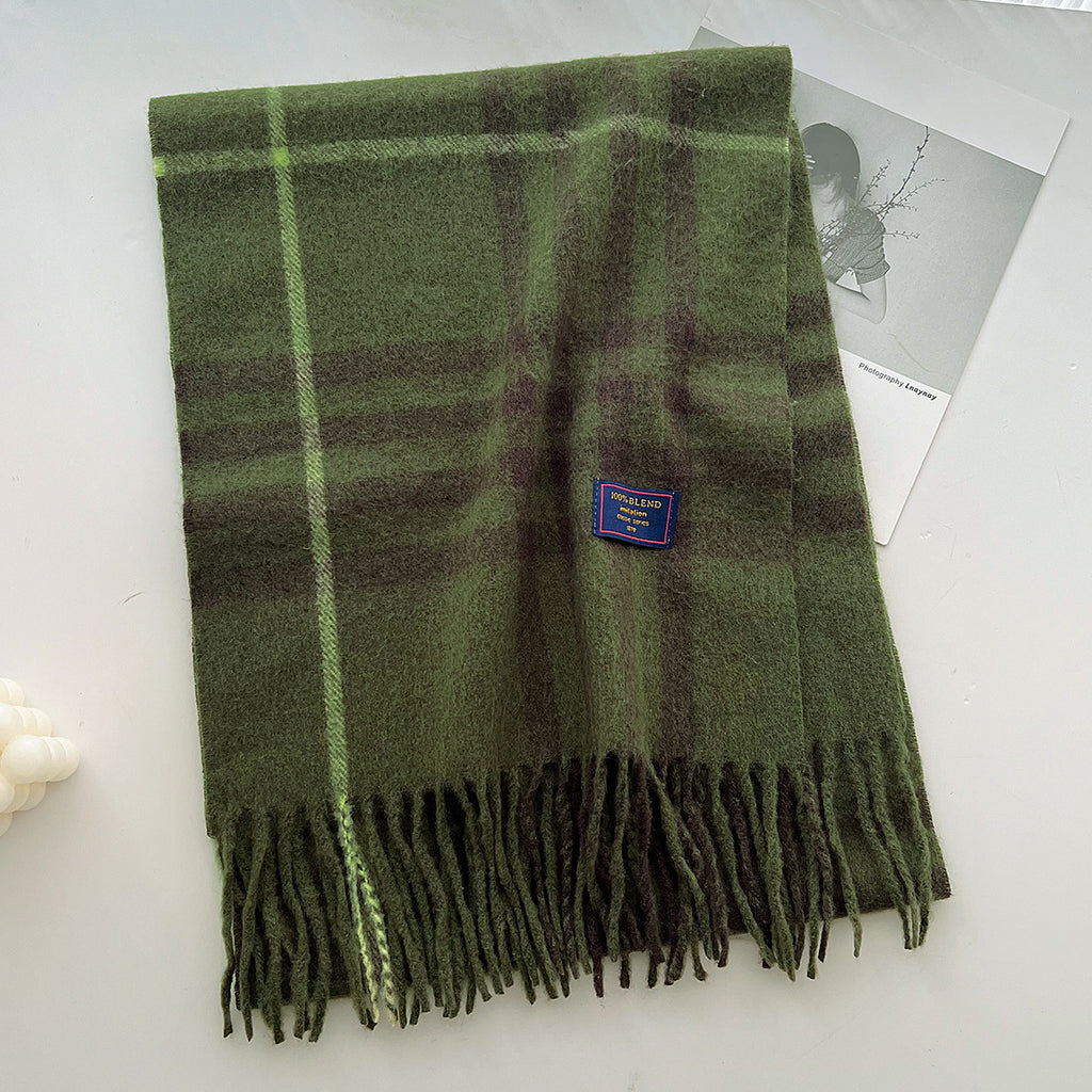 Brushed Check Long Tassel Scarf - NO15