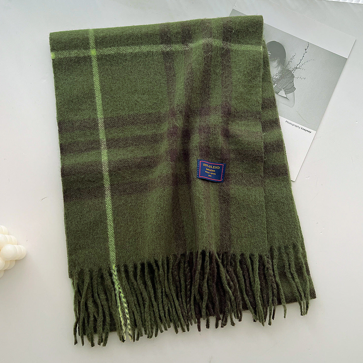 Brushed Check Long Tassel Scarf - NO15