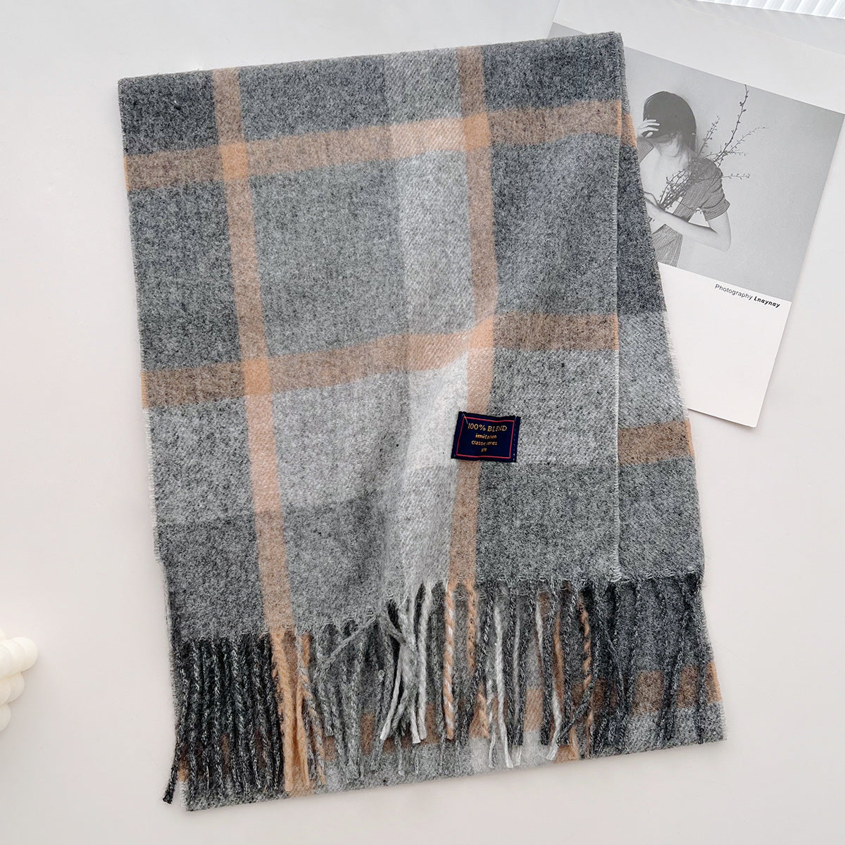 Brushed Check Long Tassel Scarf - NO16