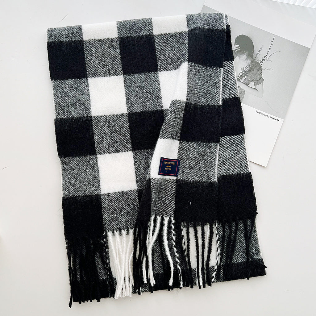 Brushed Check Long Tassel Scarf - NO17