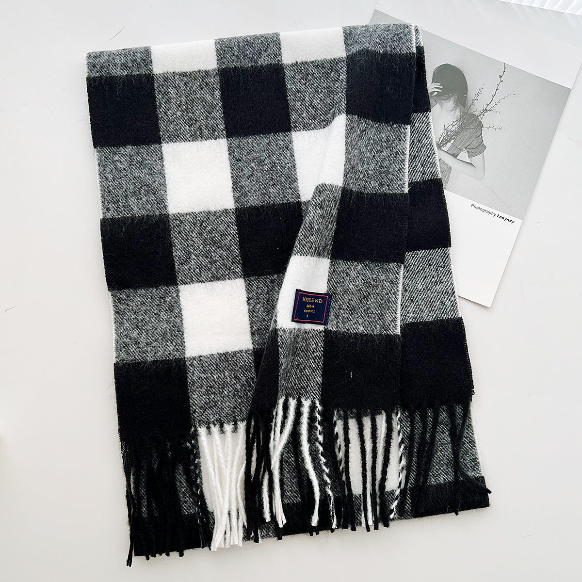 Brushed Check Long Tassel Scarf - NO17
