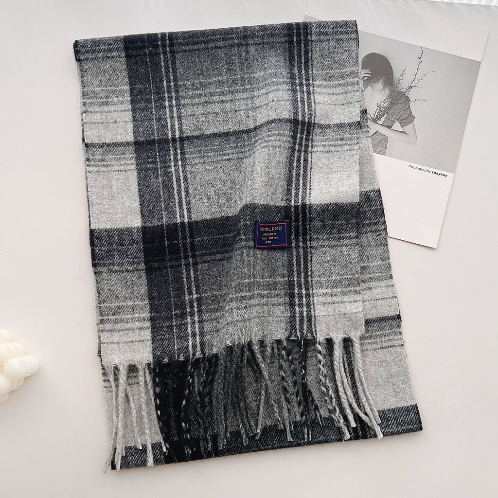 Brushed Check Long Tassel Scarf - NO18