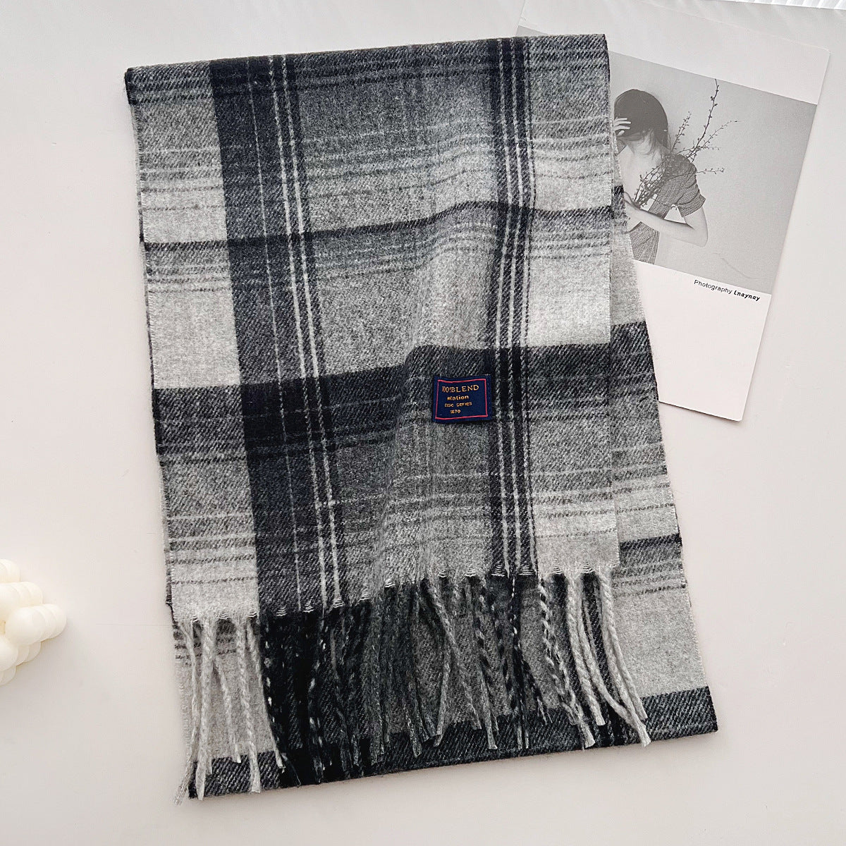 Brushed Check Long Tassel Scarf - NO18