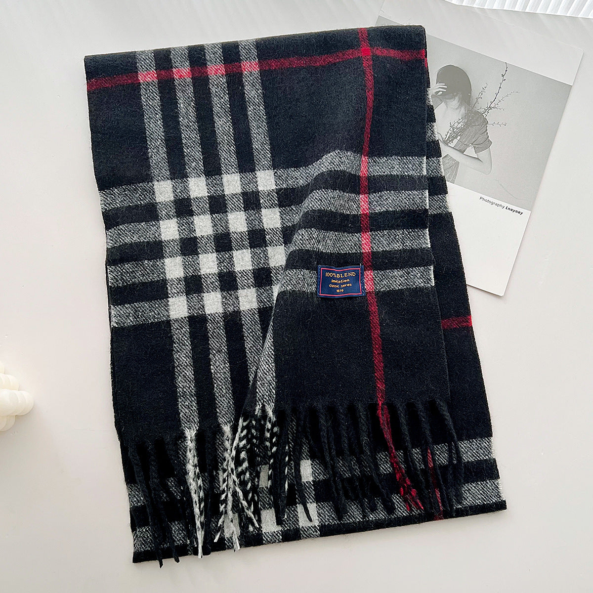 Brushed Check Long Tassel Scarf - NO19