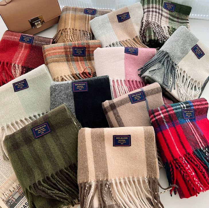 Brushed Check Long Tassel Scarf - view 2
