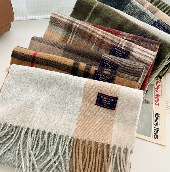 Brushed Check Long Tassel Scarf - view 3