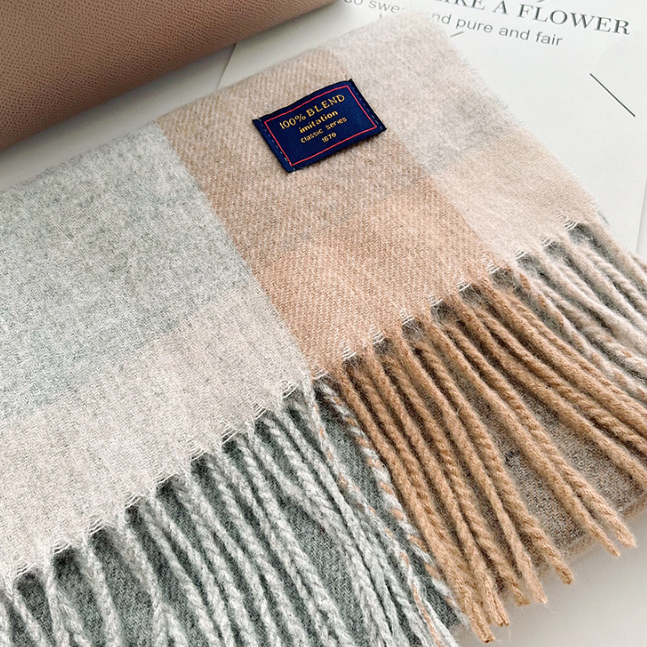 Brushed Check Long Tassel Scarf - view 6