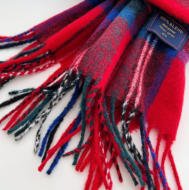 Brushed Check Long Tassel Scarf - view 7