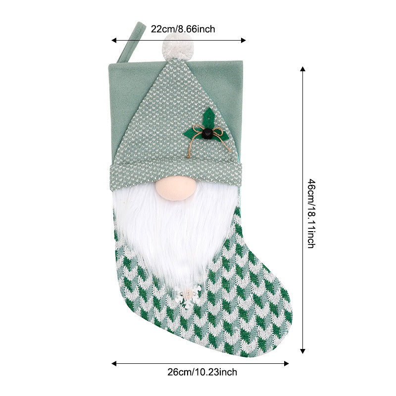 Plush Gnome Christmas Stocking With Knit Hat - Green-1