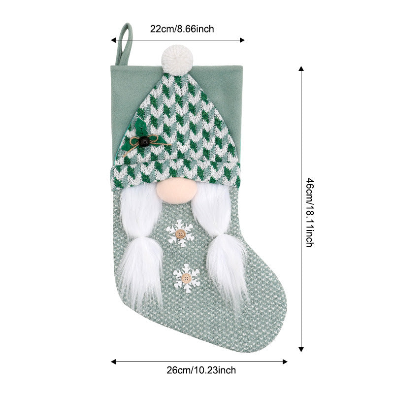Plush Gnome Christmas Stocking With Knit Hat - Green-2 - 1