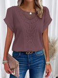 Crochet Lace Panel Waffle Knit Dolman Tee - Purple