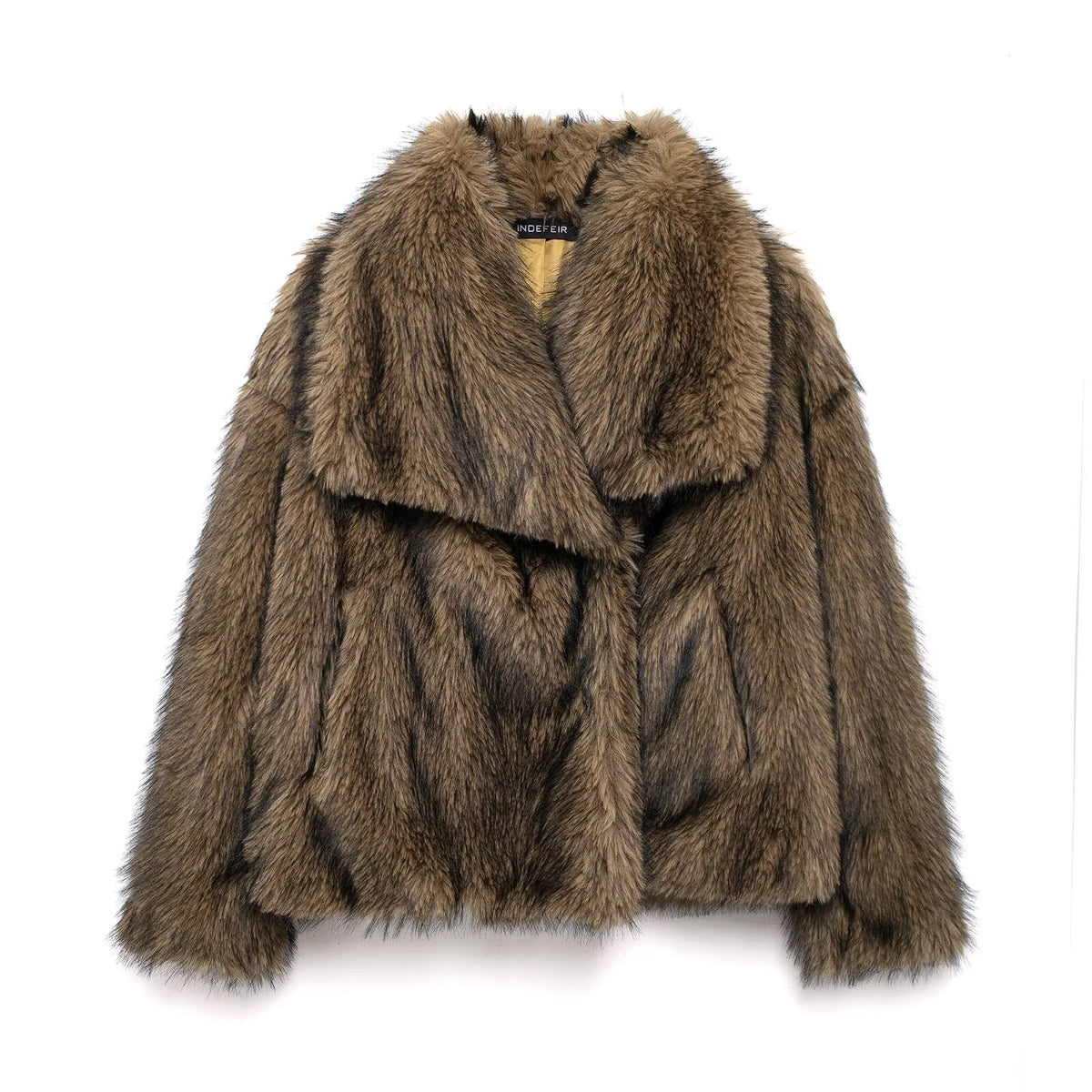 Oversized Lapel Faux Fur Cropped Coat - Brown