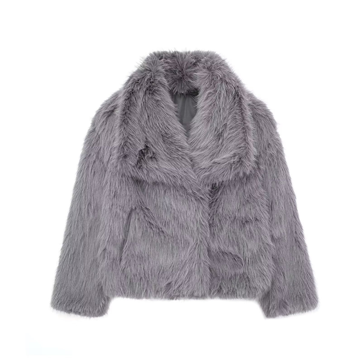 Oversized Lapel Faux Fur Cropped Coat - DarkGray