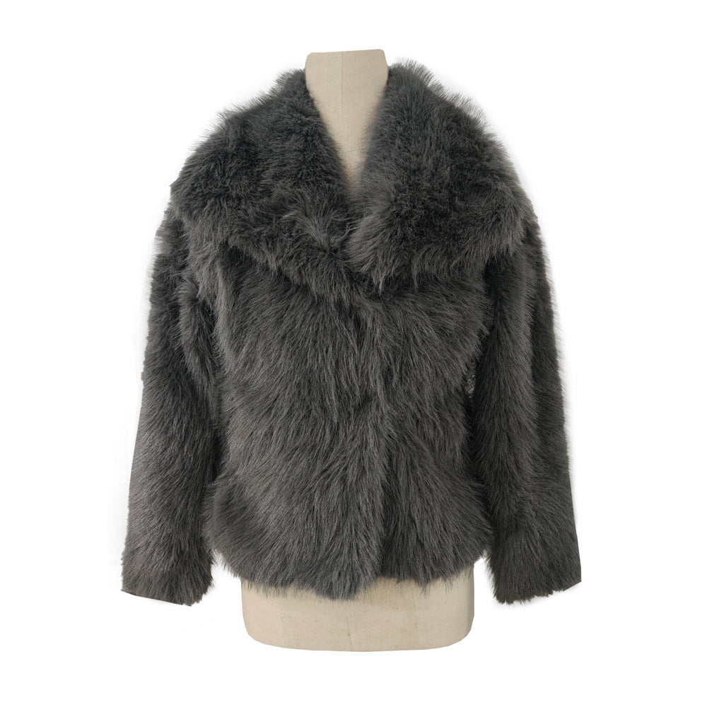 Oversized Lapel Faux Fur Cropped Coat - DarkGray - 1