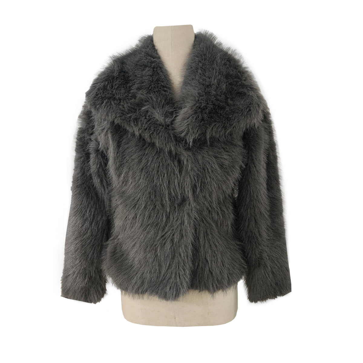 Oversized Lapel Faux Fur Cropped Coat - DarkGray - 1