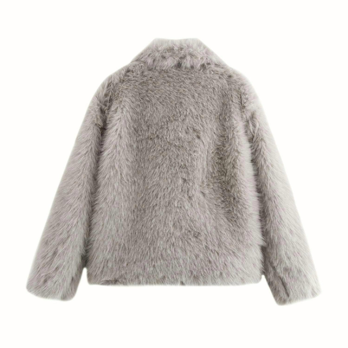 Oversized Lapel Faux Fur Cropped Coat - Gray - 1
