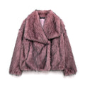 Oversized Lapel Faux Fur Cropped Coat - Rose_red