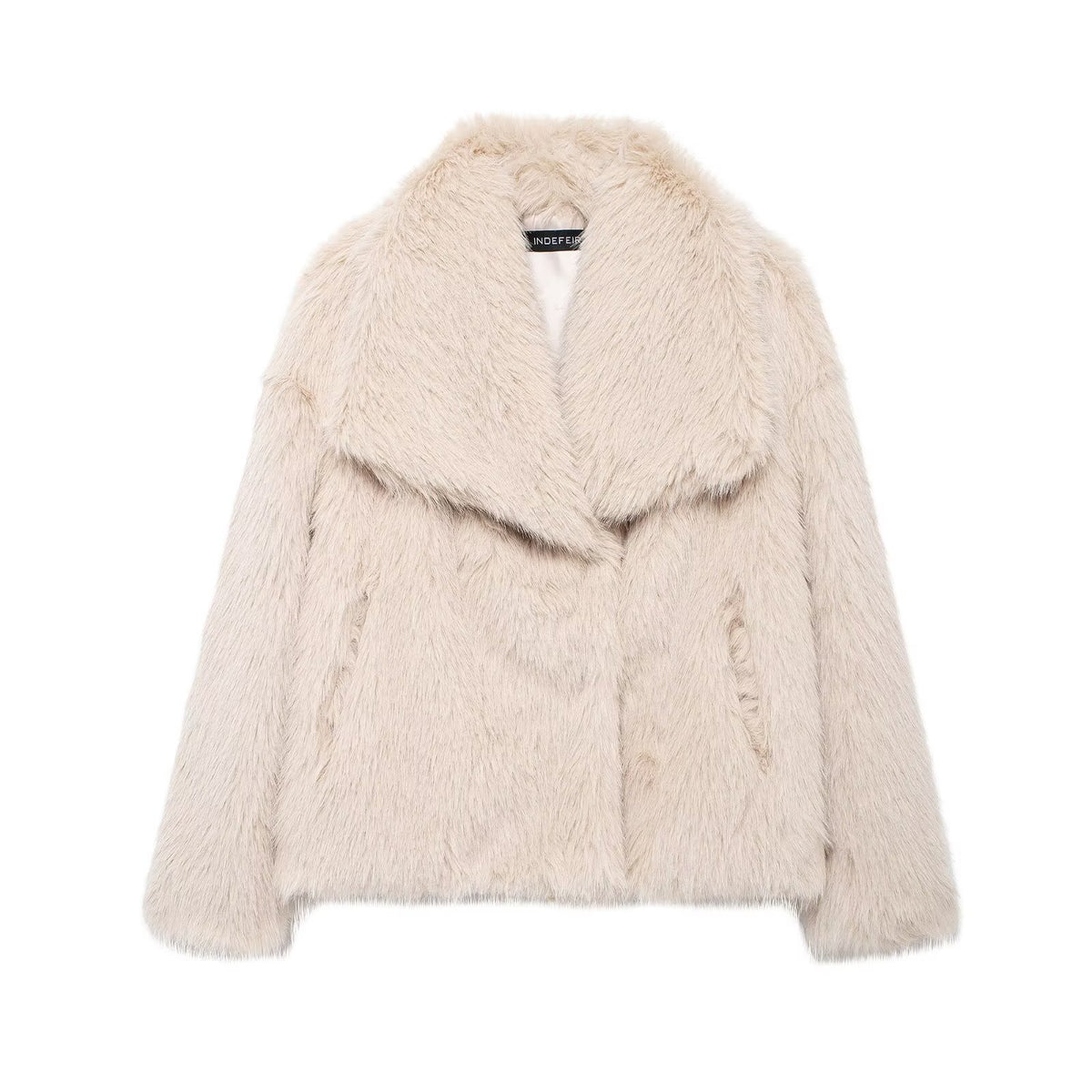 Oversized Lapel Faux Fur Cropped Coat - Skin