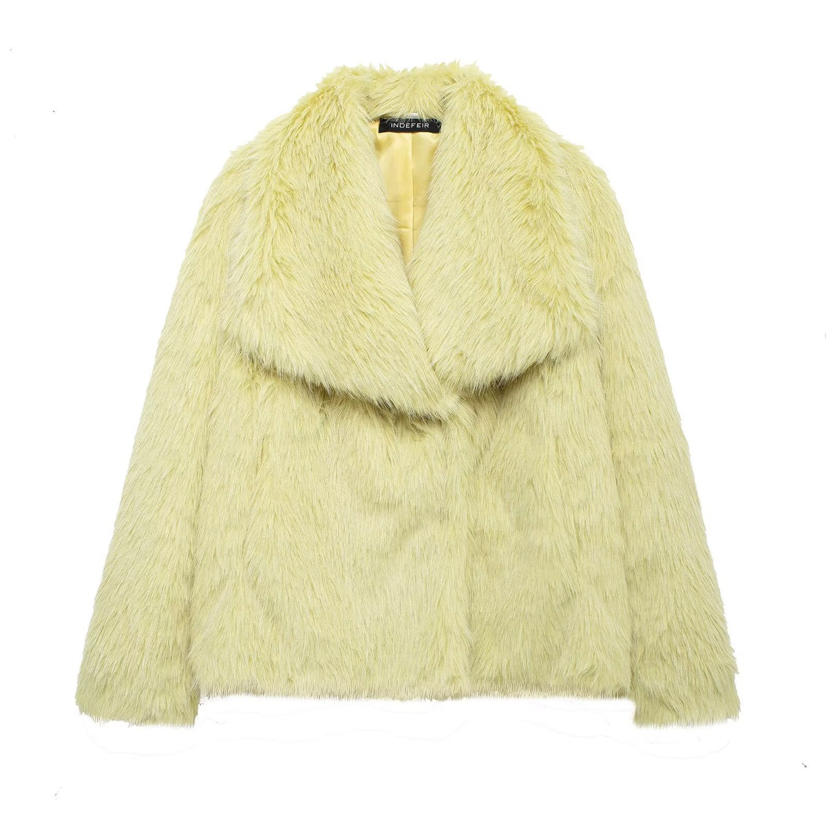 Oversized Lapel Faux Fur Cropped Coat - Yellow