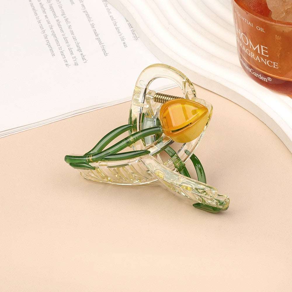 Tulip Flower Clear Hair Claw Clip - Yellow