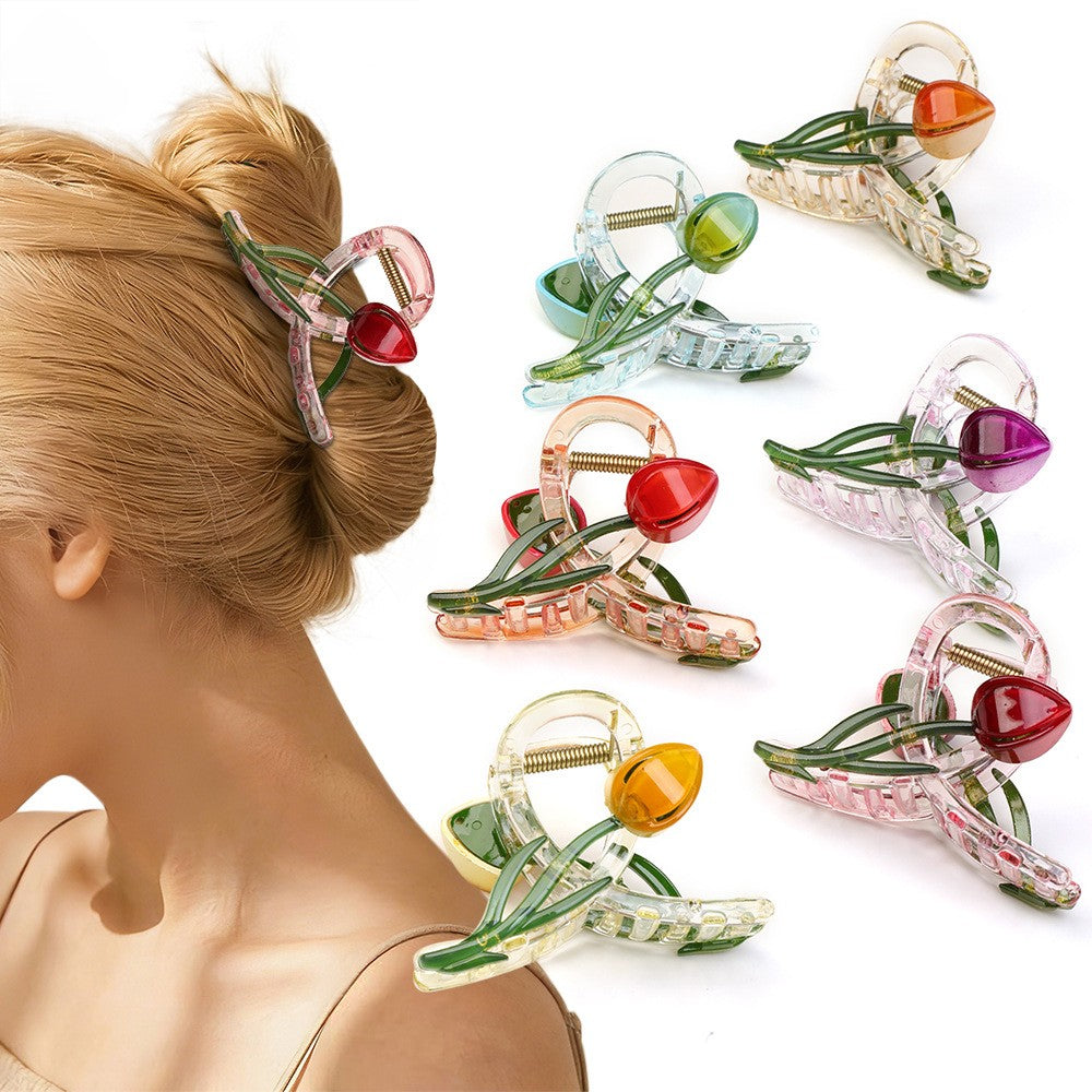 Tulip Flower Clear Hair Claw Clip