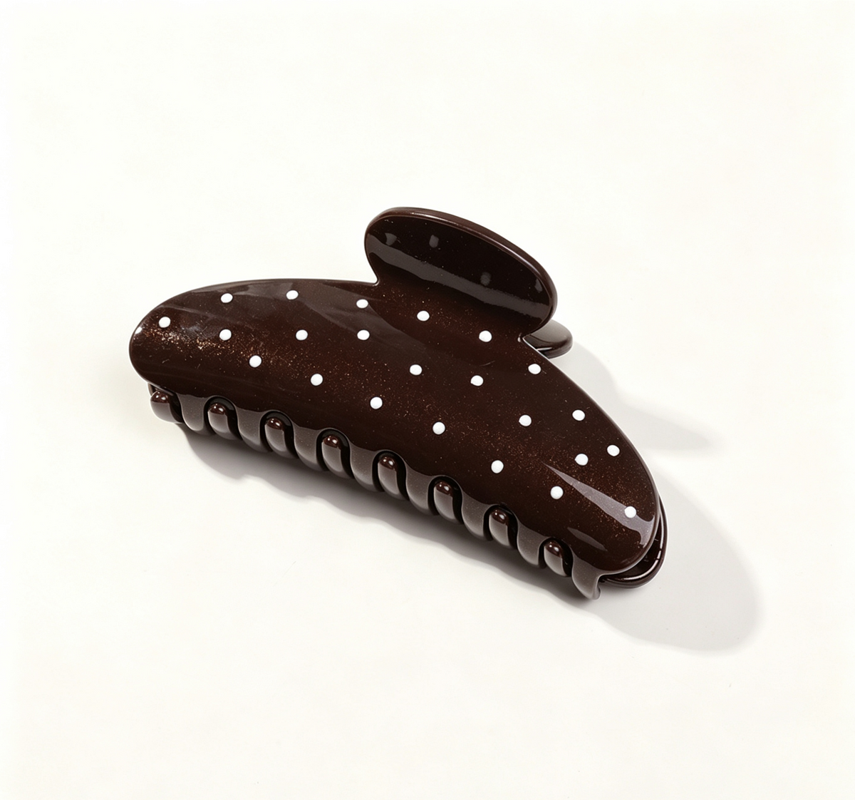 Glossy Dotted Oversized Hair Claw Clip - Dark_Brown