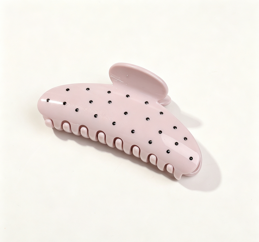 Glossy Dotted Oversized Hair Claw Clip - Pink