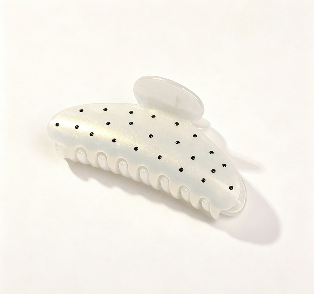 Glossy Dotted Oversized Hair Claw Clip - White