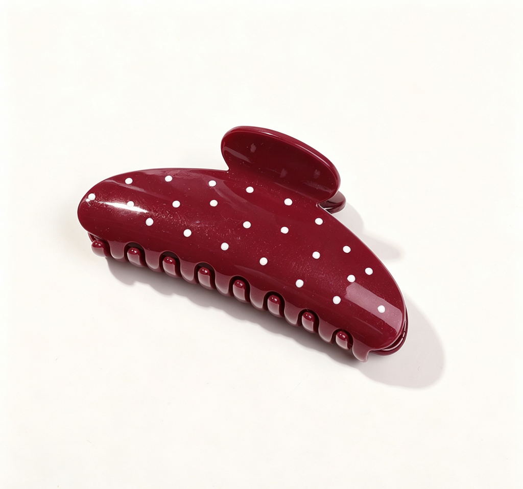 Glossy Dotted Oversized Hair Claw Clip - Wine_Red