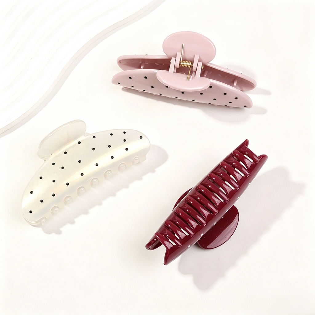 Glossy Dotted Oversized Hair Claw Clip - view 1